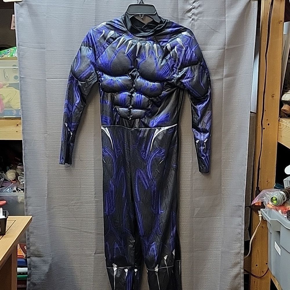 Rubies Avengers Black Panther Costume Child Sz large 12-14 Padded Bodysuit+ mask - Picture 2 of 9